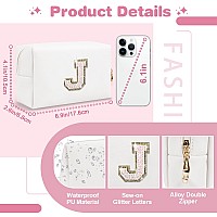 Small Initial Patch Makeup Bag Personalized Gifts Make Up Bag White Cute Pu Leather Glitter Letter Cosmetic Bag With Zipper Tren