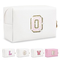 Small Initial Patch Makeup Bag Personalized Gifts Make Up Bag White Cute Pu Leather Glitter Letter Cosmetic Bag With Zipper Tren