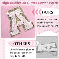 Small Personalized Initial Az Patch Makeup Bag Pink Cute Pu Leather Glitter Letter Cosmetic Bag For Teen Girls Travel Toiletry