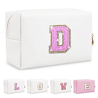 Small Initial Patch Makeup Bag Personalized Gifts Make Up Bag White Cute Pu Leather Glitter Letter Cosmetic Bag With Zipper Tren