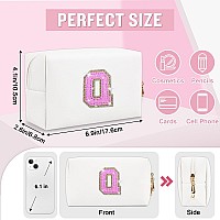 Small Personalized Initial Letter Makeup Bag Preppy Cute White Makeup Bag Cosmetic Zipper Pouch Waterproof Pu Leather Travel T