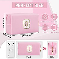 Personalized Initial Az Preppy Patch Makeup Bag Small Pink Pu Leather Cute Glitter Letter Cosmetic Bag With Zipper Monogram T