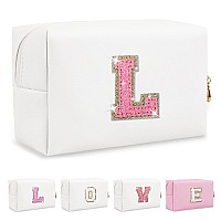 Small Initial Patch Makeup Bag Personalized Gifts Make Up Bagwhite Cute Pu Leather Glitter Letter Cosmetic Bag With Zippertren