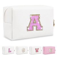 Small Initial Patch Makeup Bag Personalized Gifts Make Up Bag White Cute Pu Leather Glitter Letter Cosmetic Bag With Zipper Tren