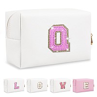 Small Initial Patch Makeup Bag Personalized Gifts Make Up Bagwhite Cute Pu Leather Glitter Letter Cosmetic Bag With Zippertren