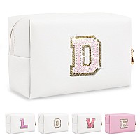 Small Initial Patch Makeup Bag Personalized Gifts Make Up Bag White Cute Pu Leather Glitter Letter Cosmetic Bag With Zipper Tren