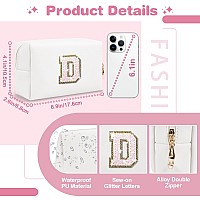 Small Initial Patch Makeup Bag Personalized Gifts Make Up Bag White Cute Pu Leather Glitter Letter Cosmetic Bag With Zipper Tren