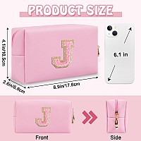 Personalized Preppy Small Travel Makeup Bag Initial Chenille Letter Pink Makeup Bag Cosmetic Pouch Toiletry Organizer Pu Leath