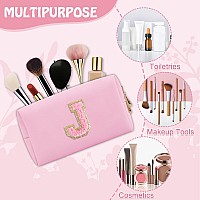 Personalized Preppy Small Travel Makeup Bag Initial Chenille Letter Pink Makeup Bag Cosmetic Pouch Toiletry Organizer Pu Leath