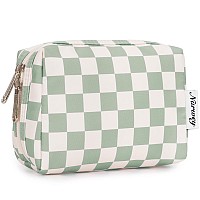 Narwey Small Makeup Bag For Purse Travel Makeup Pouch Mini Cosmetic Bag For Women Mint Green Checkerboard Small