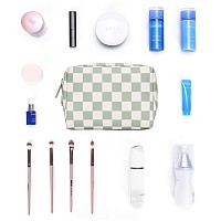 Narwey Small Makeup Bag For Purse Travel Makeup Pouch Mini Cosmetic Bag For Women Mint Green Checkerboard Small