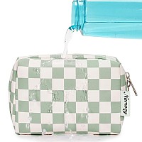 Narwey Small Makeup Bag For Purse Travel Makeup Pouch Mini Cosmetic Bag For Women Mint Green Checkerboard Small