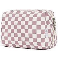 Large Makeup Bag Zipper Pouch Travel Cosmetic Organizer For Women Large Dusty Rose Checkerboard