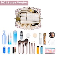 Large Makeup Bag Zipper Pouch Travel Cosmetic Organizer For Women Large Dusty Rose Checkerboard