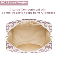 Large Makeup Bag Zipper Pouch Travel Cosmetic Organizer For Women Large Dusty Rose Checkerboard