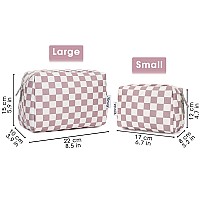 Large Makeup Bag Zipper Pouch Travel Cosmetic Organizer For Women Large Dusty Rose Checkerboard