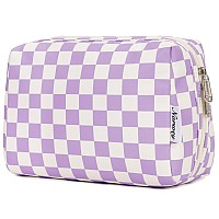 Large Makeup Bag Zipper Pouch Travel Cosmetic Organizer For Women Large Purple Checkerboard