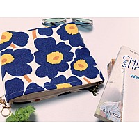 Happyheidi Small Canvas Makeup Bag Floral Cosmetic Travel Pouch With Bottom Make Up Purse Organizer Zipper Closure Lined Blu