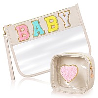 Hillban 2 Pcs Baby Bag Set For Boys Girls Chenille Letter Bags Preppy Patch Makeup Bag Baby Travel Bags Waterproof Portable To