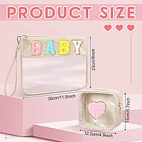 Hillban 2 Pcs Baby Bag Set For Boys Girls Chenille Letter Bags Preppy Patch Makeup Bag Baby Travel Bags Waterproof Portable To