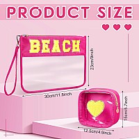 Hillban 2 Pcs Beach Makeup Bag Clear Cosmetic Toiletry Pouch Chenille Letter Patch Bags Preppy Summer Waterproof Pvc Travel Purs