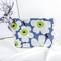 Happyheidi Small Canvas Makeup Bag Cosmetic Travel Pouch With Bottom Make Up Purse Organizer Zipper Closure Lined Blue White