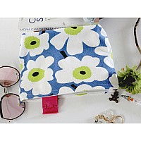 Happyheidi Small Canvas Makeup Bag Cosmetic Travel Pouch With Bottom Make Up Purse Organizer Zipper Closure Lined Blue White