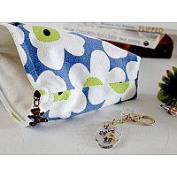 Happyheidi Small Canvas Makeup Bag Cosmetic Travel Pouch With Bottom Make Up Purse Organizer Zipper Closure Lined Blue White