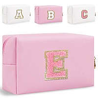 Small Personalized Initial Letter Makeup Bag Cute Waterproof Pu Leather Chenille Letter Cosmetic Bag Travel Makeup Bag Preppy