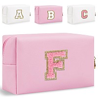 Small Personalized Initial Letter Makeup Bag Cute Waterproof Pu Leather Chenille Letter Cosmetic Bag Travel Makeup Bag Preppy