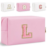 Small Personalized Initial Letter Makeup Bag Cute Waterproof Pu Leather Chenille Letter Cosmetic Bag Travel Makeup Bag Preppy