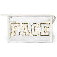 Y1Tvei Face Clear Cosmetic Bag Preppy Patch White Chenille Varsity Letter Transparent Pvc Makeup Pouch Portable Waterproof Tra