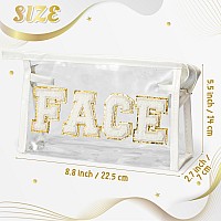 Y1Tvei Face Clear Cosmetic Bag Preppy Patch White Chenille Varsity Letter Transparent Pvc Makeup Pouch Portable Waterproof Tra