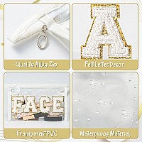 Y1Tvei Face Clear Cosmetic Bag Preppy Patch White Chenille Varsity Letter Transparent Pvc Makeup Pouch Portable Waterproof Tra