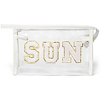 Y1Tvei Sun Clear Cosmetic Bag Preppy Patch White Chenille Varsity Letter Transparent Pvc Makeup Pouch Portable Waterproof Trav