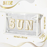 Y1Tvei Sun Clear Cosmetic Bag Preppy Patch White Chenille Varsity Letter Transparent Pvc Makeup Pouch Portable Waterproof Trav