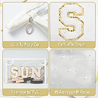 Y1Tvei Sun Clear Cosmetic Bag Preppy Patch White Chenille Varsity Letter Transparent Pvc Makeup Pouch Portable Waterproof Trav