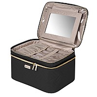 Bafamye 88L Double Layer Travel Makeup Bag With Mirror For Women Large Cosmetic Case Organizer For Travelsize Accessories Bo