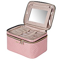 Bafamye 88L Double Layer Travel Makeup Bag With Mirror For Women Large Cosmetic Case Organizer For Travelsize Accessories Bo