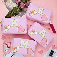 Elilier Birthday Gifts For Girls Travel Makeup Bag Chenille Letter Pouch Cosmetic Bag Makeup Travel Organizer Monogrammed Bri