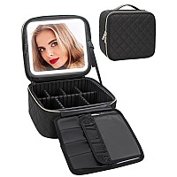 Relavel Makeup Bag With Light Up Mirror Makeup Case Travel Cosmetic Bags Brush Organizer Storage Box Rechargeable Vanity Mirro