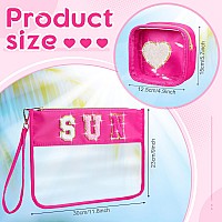 Hillban 2 Pcs Sunscreen Chenille Letter Bags Preppy Patch Makeup Bag Waterproof Sun Pouch Travel Cosmetic Bag Beach Pool Travel