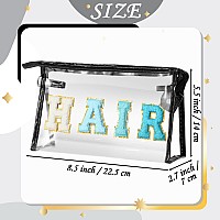 Y1Tvei Clear Hair Makeup Bag Preppy Patch Blue Chenille Varsity Letter Cosmetic Bag Transparent Pvc Zipper Waterproof Portable