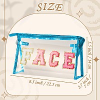 Y1Tvei Clear Face Makeup Bag Preppy Rose Red Face Chenille Varsity Letter Cosmetic Bag Pvc Transparent Zipper Waterproof Beach