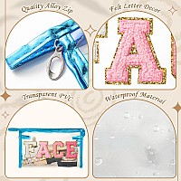 Y1Tvei Clear Face Makeup Bag Preppy Rose Red Face Chenille Varsity Letter Cosmetic Bag Pvc Transparent Zipper Waterproof Beach