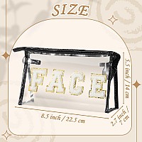 Y1Tvei Clear Face Makeup Bag Preppy White Face Chenille Varsity Letter Cosmetic Bag Pvc Transparent Zipper Waterproof Beach Sw