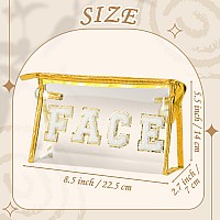 Y1Tvei Clear Face Makeup Bag Preppy White Face Chenille Varsity Letter Cosmetic Bag Pvc Transparent Zipper Waterproof Beach Sw