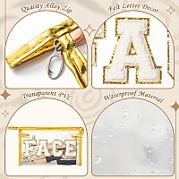 Y1Tvei Clear Face Makeup Bag Preppy White Face Chenille Varsity Letter Cosmetic Bag Pvc Transparent Zipper Waterproof Beach Sw