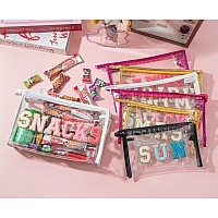 Y1Tvei Large Clear Snacks Pouch Preppy Patch White Chenille Varsity Letter Pvc Transparent Extra Large Cosmetic Makeup Bag Por