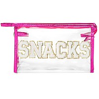 Y1Tvei Large Clear Snacks Pouch Preppy Patch White Chenille Varsity Letter Pvc Transparent Extra Large Cosmetic Makeup Bag Por